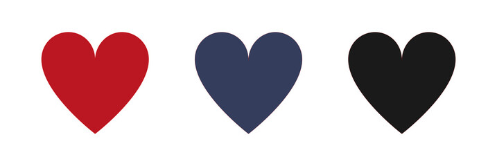 Hearts icons set. Red, blue, black icon on a white background. Illustration