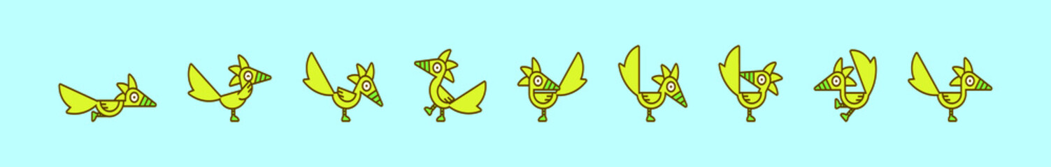 set of roadrunner cartoon icon design template with various models. vector illustration isolated on blue background