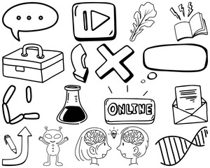 Set of item and symbol hand drawn doodle