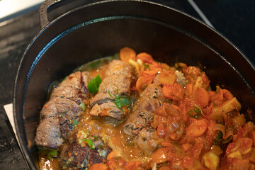 Tasty roulades beef on plate..