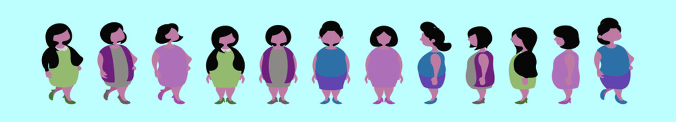 set of fat women cartoon icon design template with various models. vector illustration isolated on blue background
