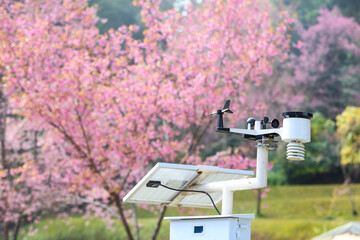 Weather station or a meteorological instrument with solar cell system to measure the wind speed.