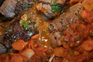 Tasty roulades beef on plate..