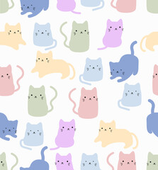 Cute cat doodle vector seamless pattern