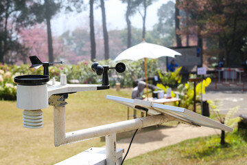 Weather station or a meteorological instrument with solar cell system to measure the wind speed.