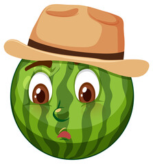 Watermelon cartoon character with facial expression