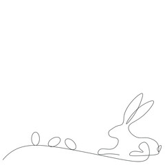 Easter bunny rabbit with egg line drawing, vector illustration