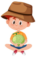 Children cartoon character holding fruit or vegetable isolated on white background