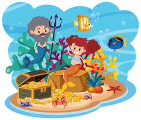 Naklejka premium Mermaid in underwater world
