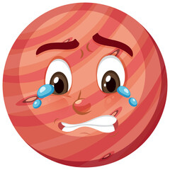 Mars cartoon character with crying face expression on white background