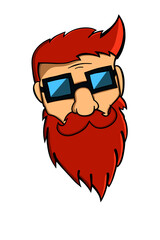 Red beard hipster with cool glasses vector cartoon illustration