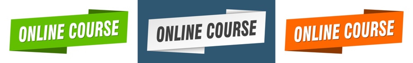 online course banner. online course ribbon label sign set