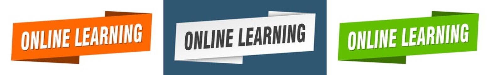 online learning banner. online learning ribbon label sign set