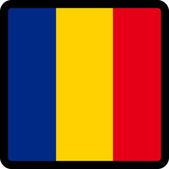 Fototapeta premium Flag of Romania in the shape of square with contrasting contour, social media communication sign, patriotism, a button for switching the language on the site, an icon.