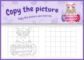 copy the picture kids game and coloring page themed easter with a cute rhino in the egg