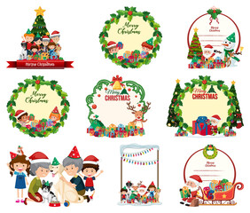 Set of blank Christmas postcard and logo isolated