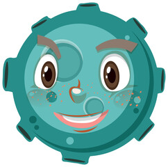 Asteroid cartoon character with happy face expression on white background