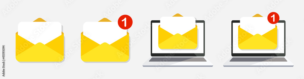 Poster laptop set with envelope and document on screen. email message on screen in laptop.new message desig