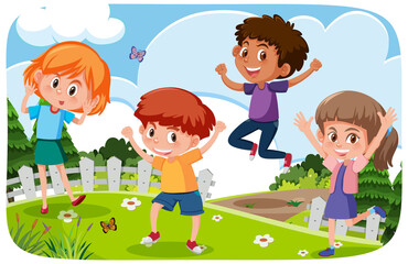 Happy kids playing outdoor background
