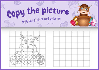 copy the picture kids game and coloring page themed easter with a cute buffalo in bucket egg