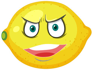 Lemon cartoon character with angry face expression on white background