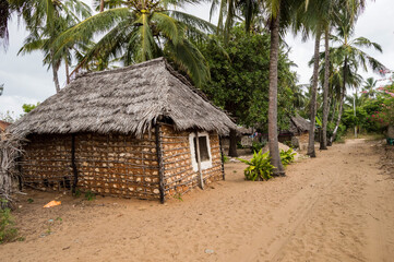 Fototapeta na wymiar Zaramo style houses in the Watamu