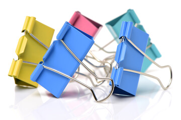 Four binder clips isolated on white background 