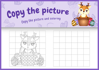 copy the picture kids game and coloring page themed easter with a cute deer in bucket egg