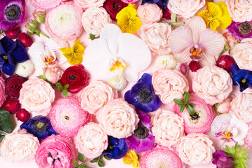 Flowers flat lay composition