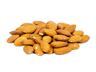 Flat lay (top view) of Almond seeds on white background. Clipping path.