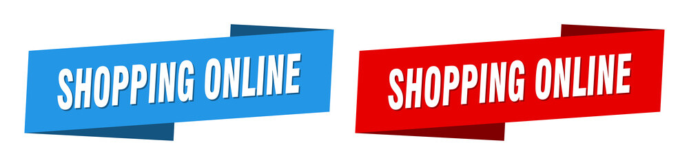 shopping online banner. shopping online ribbon label sign set