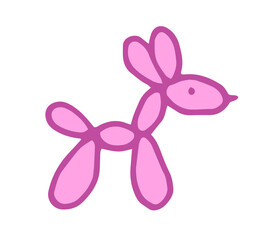 Vector drawing of a funny animal from a balloon drawn by hand in the style of doodle pink color on a white background. insulated dog element made of a pink helium balloon contour