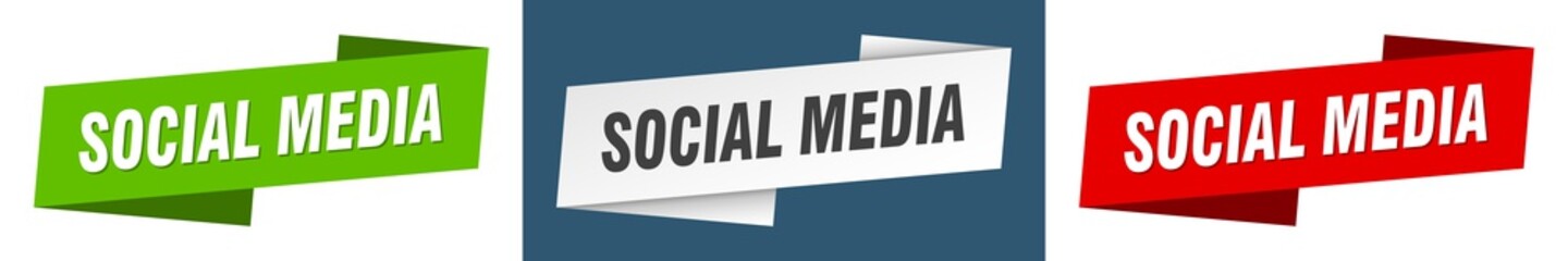 social media banner. social media ribbon label sign set