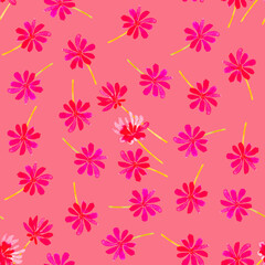 floral botanical seamless pattern with pink flowers