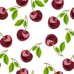 Cherry with leaves  seamless pattern