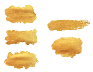 Naklejka premium Gold paint stroke set. Gold brush abstract art illustration. Gold glittering design art brush stroke. creative set yellow paint isolated collection. Design golden stroke effect brush color painting.