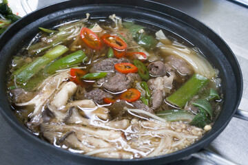 Korean traditional food beef bulgogi with vegetable.