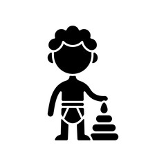 Male toddler black glyph icon. 1-2 years old. Child development. Preschooler. Early childhood. Physical growth. Learning through play. Silhouette symbol on white space. Vector isolated illustration