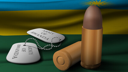Bullet and military token in national flag of Rwanda . 3D rendering