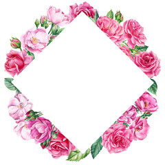 Floral Greeting Cards with Place for Text. Roses, buds on a white background, watercolor painting