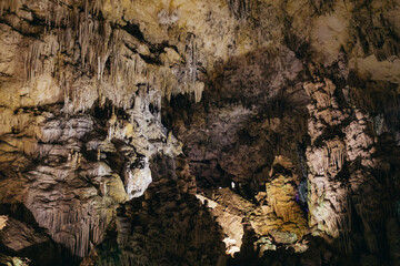 Inside the Cueva de Nerja (Nerja's cave), an impressive cavern that can be visited in Andalucia, Spain