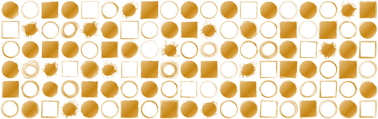 set of gold brush painted ink stamp banner on white background	
