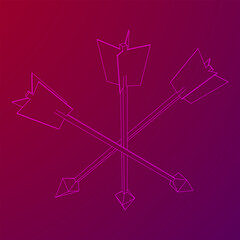 Medieval bow arrow. Wireframe low poly mesh vector illustration.