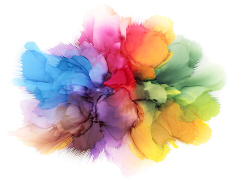 3D digital Illustration. Color rainbow bubble blot splash. Abstract horizontal background.