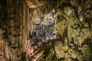 Inside the Cueva de Nerja (Nerja's cave), an impressive cavern that can be visited in Andalucia, Spain