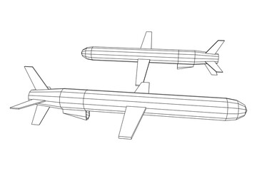 Flying supersonic cruise missile. Wireframe low poly mesh vector illustration