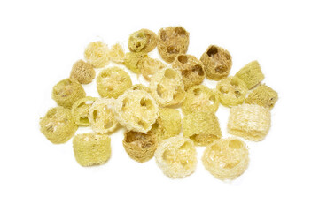 Natural loofah sponge. Zero waste, plastic free, eco-friendly concept. Medicinal plant and healthy food.