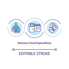 Business travel expenditure concept icon. Costs incurred of traveling for business purposes idea thin line illustration. Official journey. Vector isolated outline RGB color drawing. Editable stroke