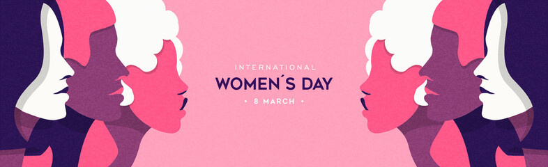 Women's Day pink woman face group banner