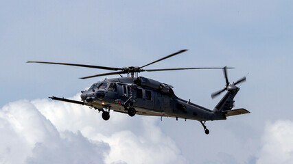 MH60 Black Hawk military helicopter in flight